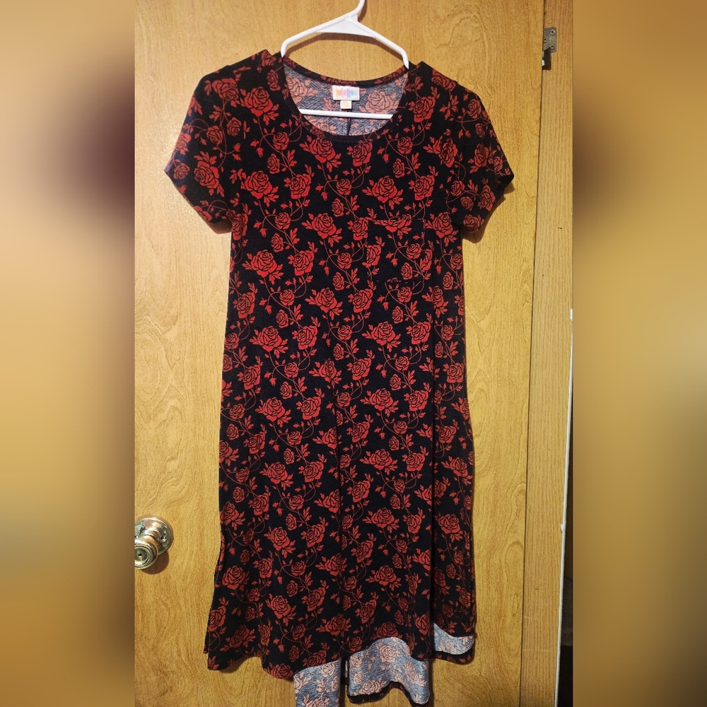 Lularoe Carly Dress Black And Red Rose Pattern Size Xxs Womens